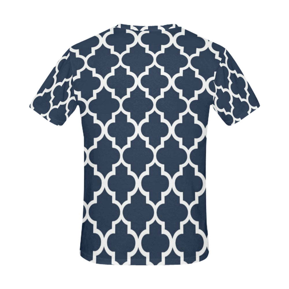 Navy Blue Quatrefoil All Over Print T-Shirt for Men