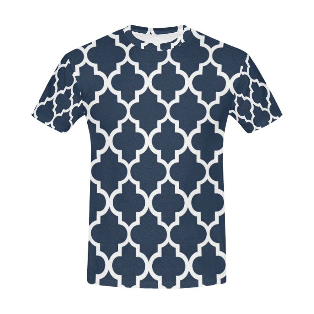 Navy Blue Quatrefoil All Over Print T-Shirt for Men