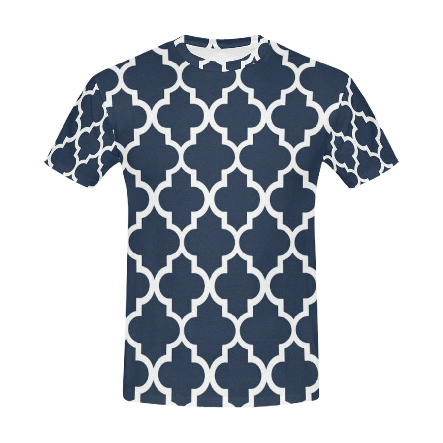 Navy Blue Quatrefoil All Over Print T-Shirt for Men