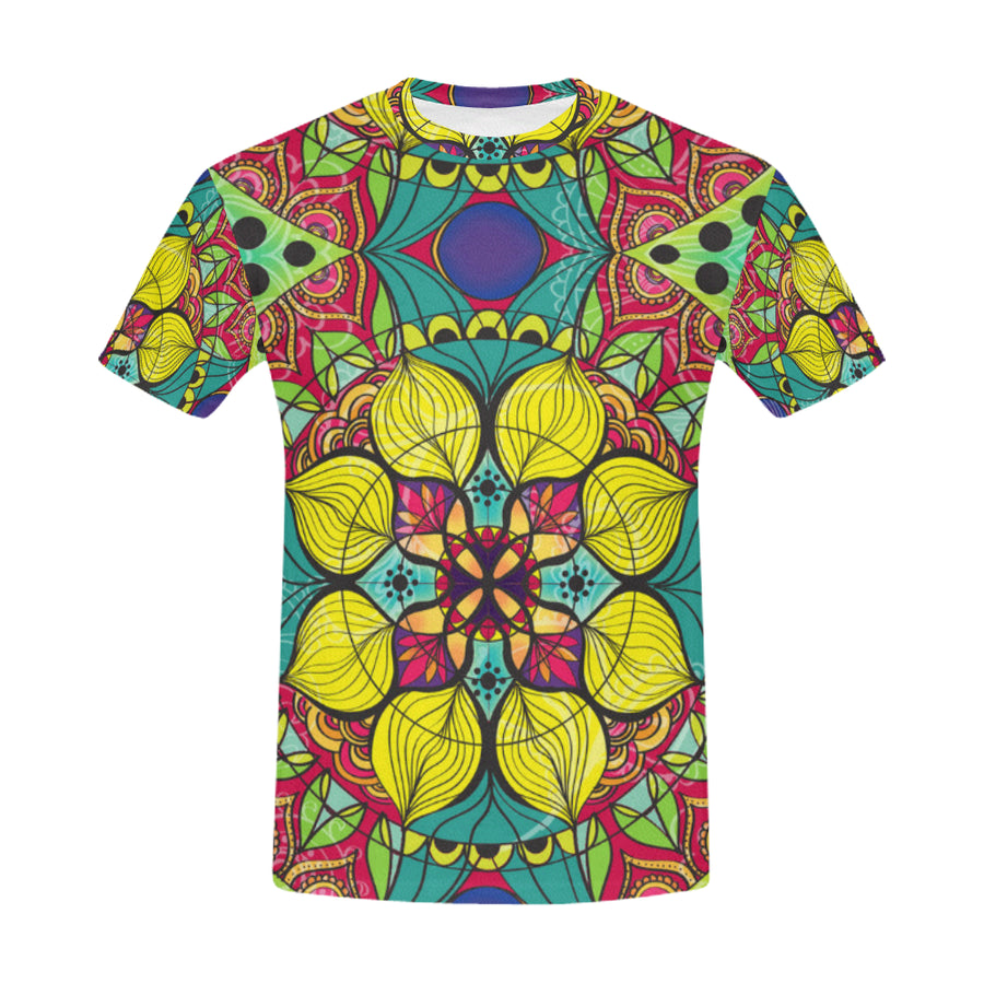Hippie Mandala Bohemian Psychedelic Intricate Flor All Over Print T-Shirt for Men